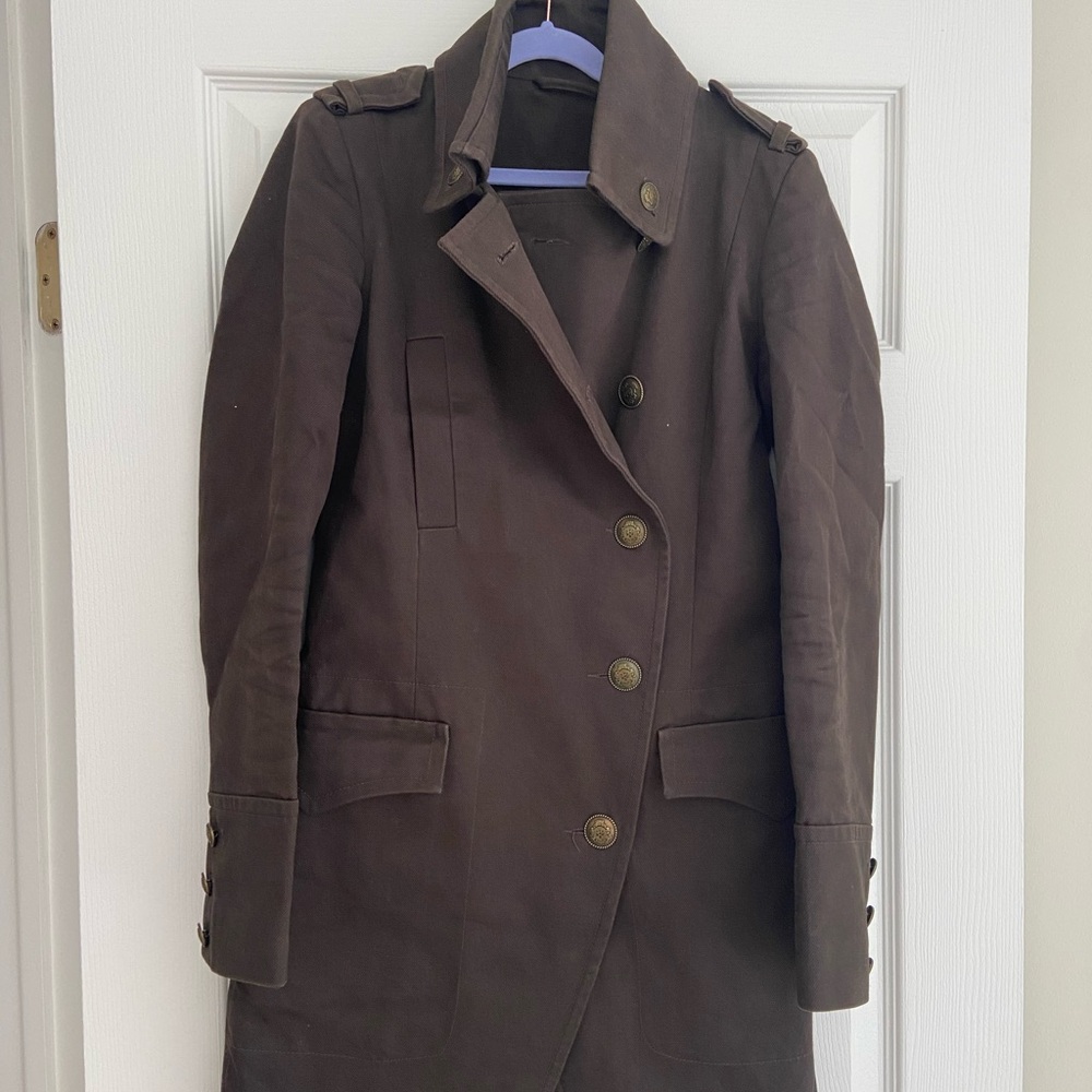 TOPSHOP Military Steampunk Dark Green Long Coat Epaulette Jacket Collared Size 8